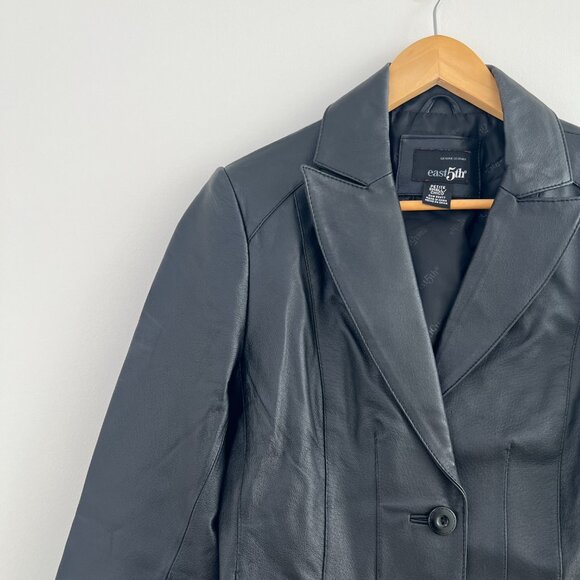 east5th Black Genuine Leather Blazer Jacket Y2K 90s Fitted Petite Small - Picture 5 of 12